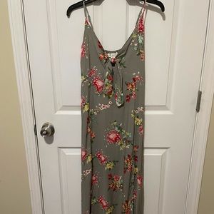 Boho floral print tie split maxi dress green